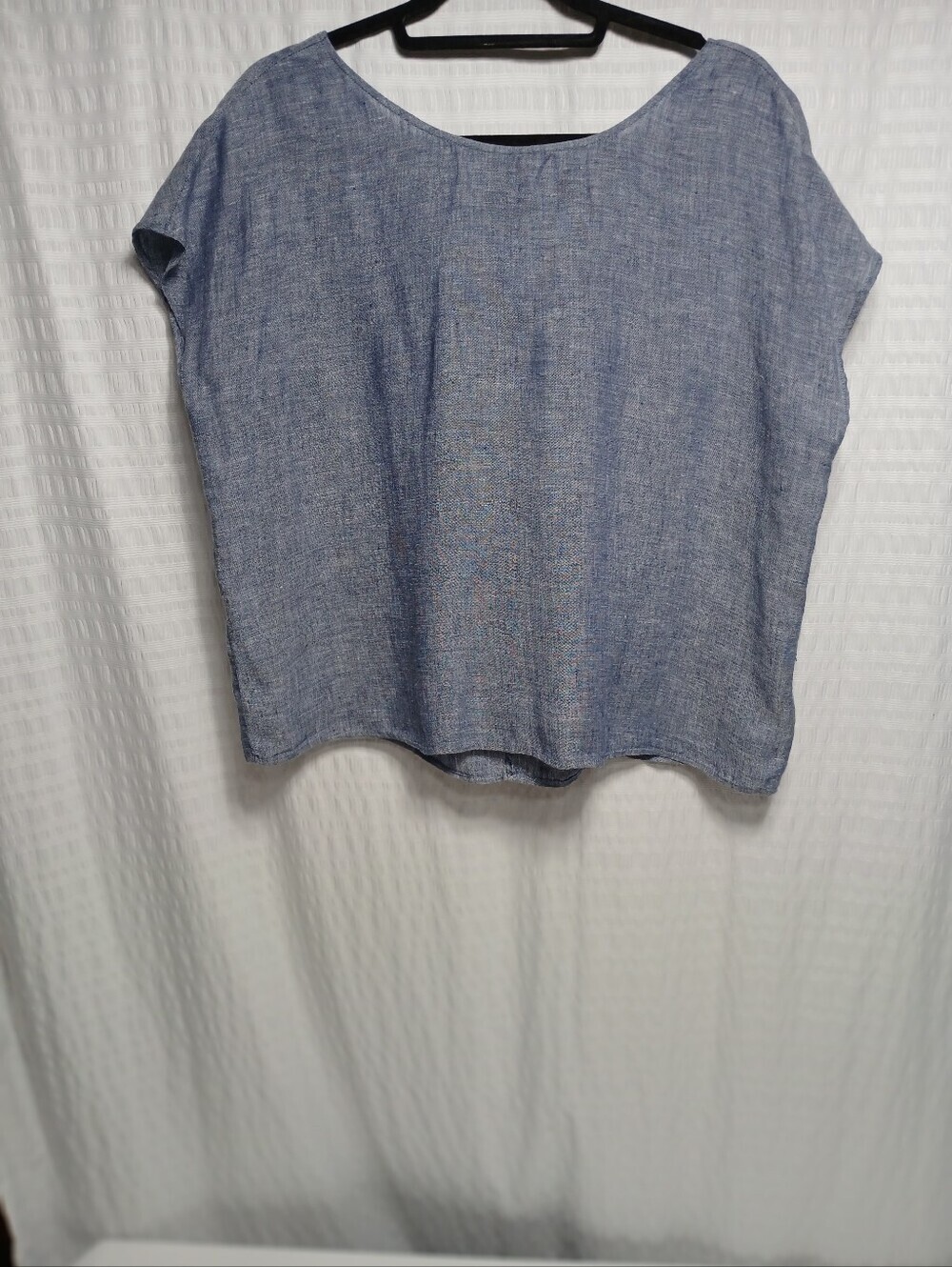 100% Linen Short Sleeve Pull Over Double Back Tie Boxy Fit Top. Size L